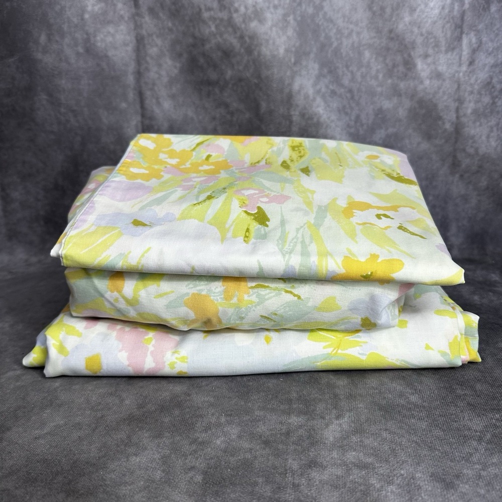 Vintage Sears Floral Watercolor Sheet Set Full Size Flat Fitted 1 Pillowcase